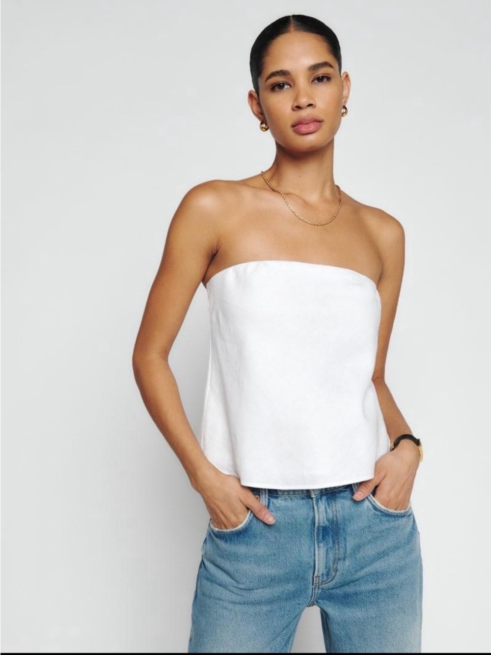 NWOT Reformation White Strapless Linen-Blend Camisole